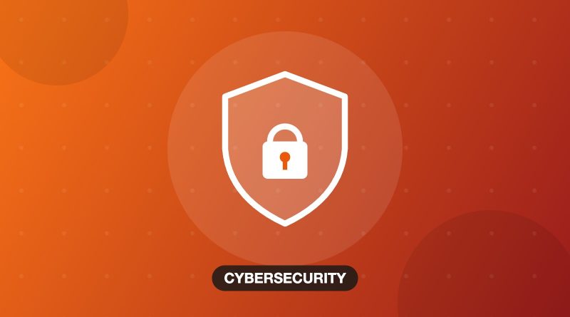 Illustration of a shield with a padlock on an orange background, scam text messages topic
