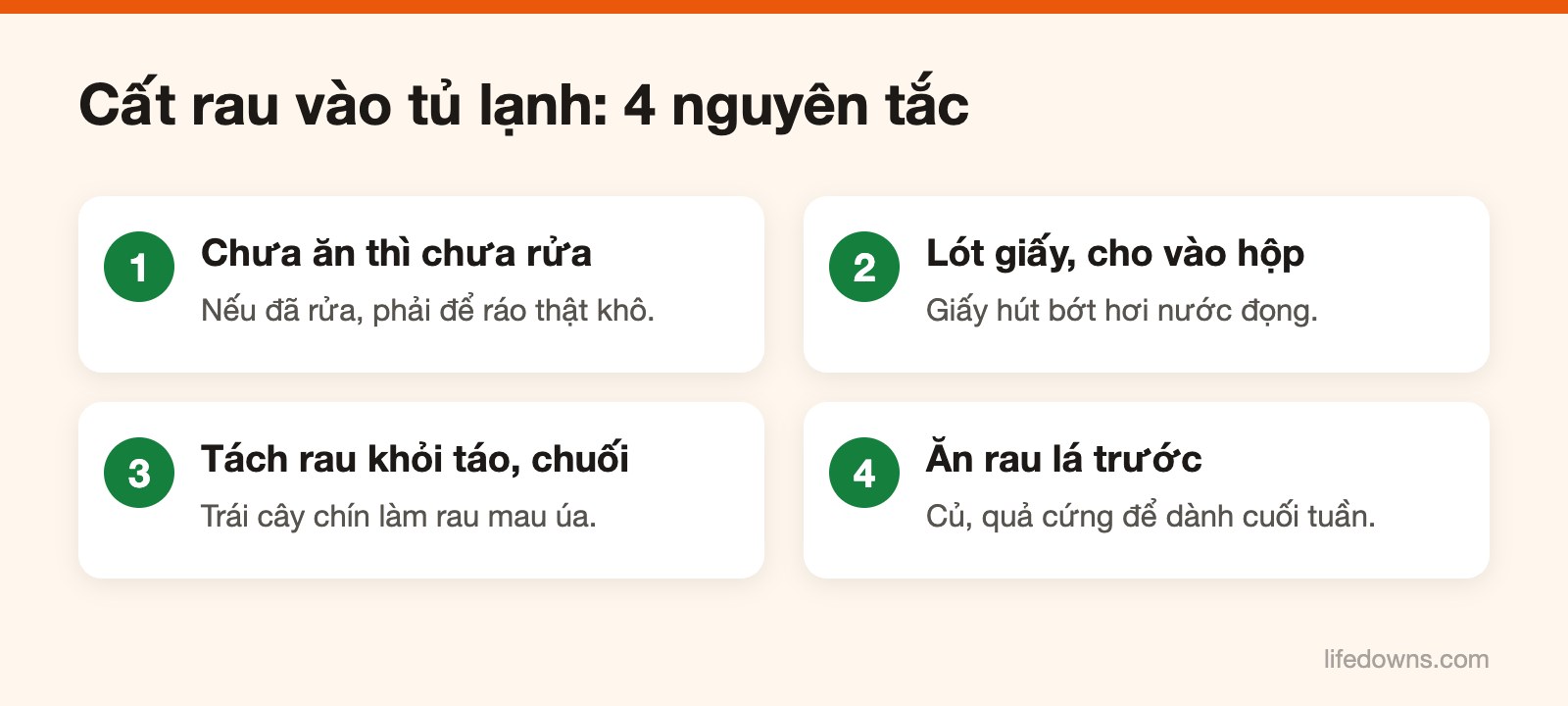 Bảo quản rau trong tủ lạnh – Sơ đồ 4 nguyên tắc cất rau trong tủ lạnh