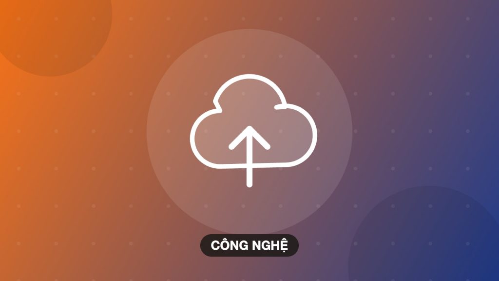 Minh họa đám mây có mũi tên tải lên trên nền cam, chủ đề sao lưu ảnh