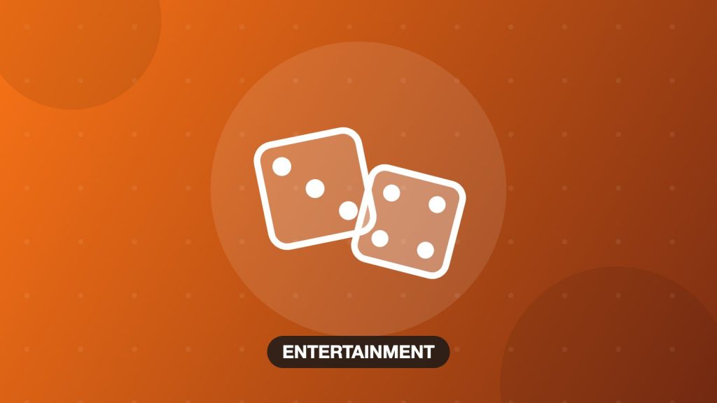 Illustration of two dice on an orange background, family board games topic