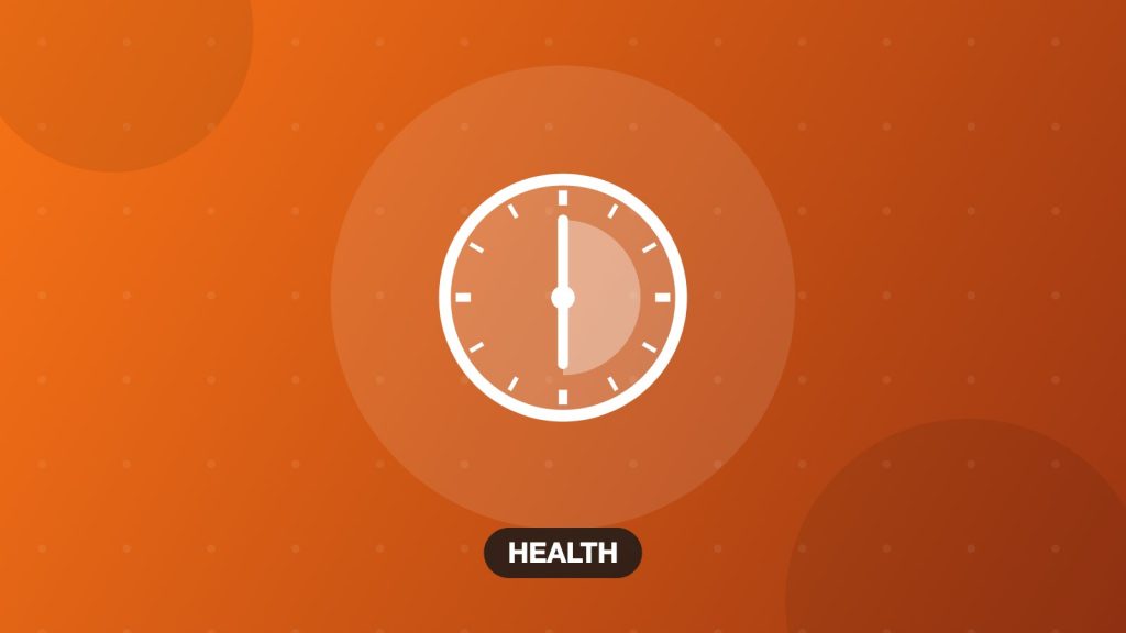 Illustration of a clock on an orange background, sitting at work topic