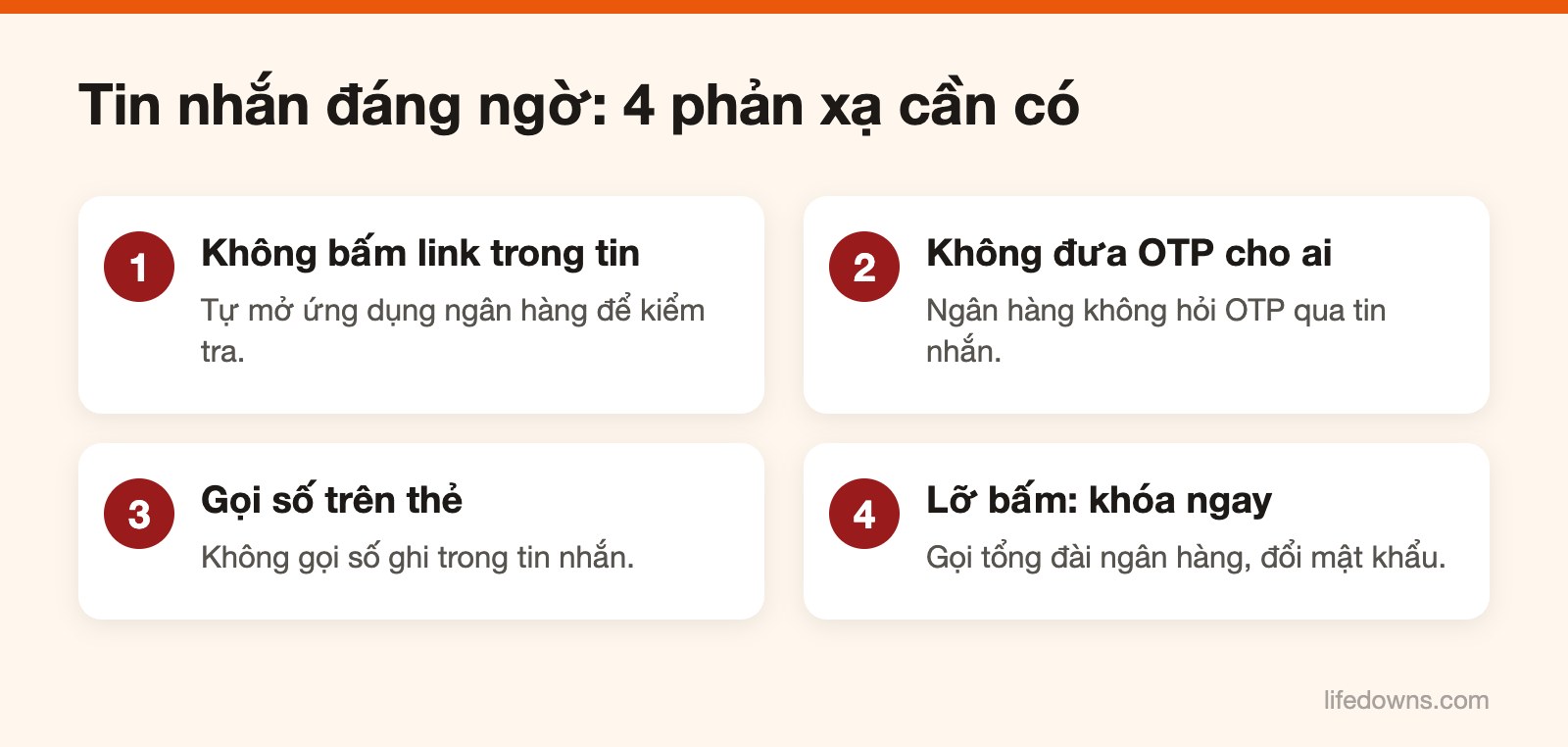 Tài khoản bị khóa – Sơ đồ 4 phản xạ khi nhận tin nhắn nghi lừa đảo