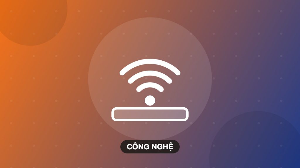 Minh họa biểu tượng sóng Wi-Fi và router trên nền cam, chủ đề Wi-Fi trong nhà