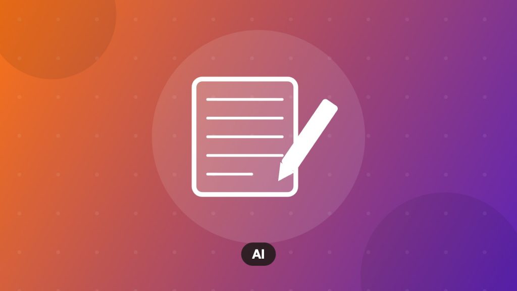 Illustration of a sheet of paper and a pen on an orange background, writing AI prompts topic