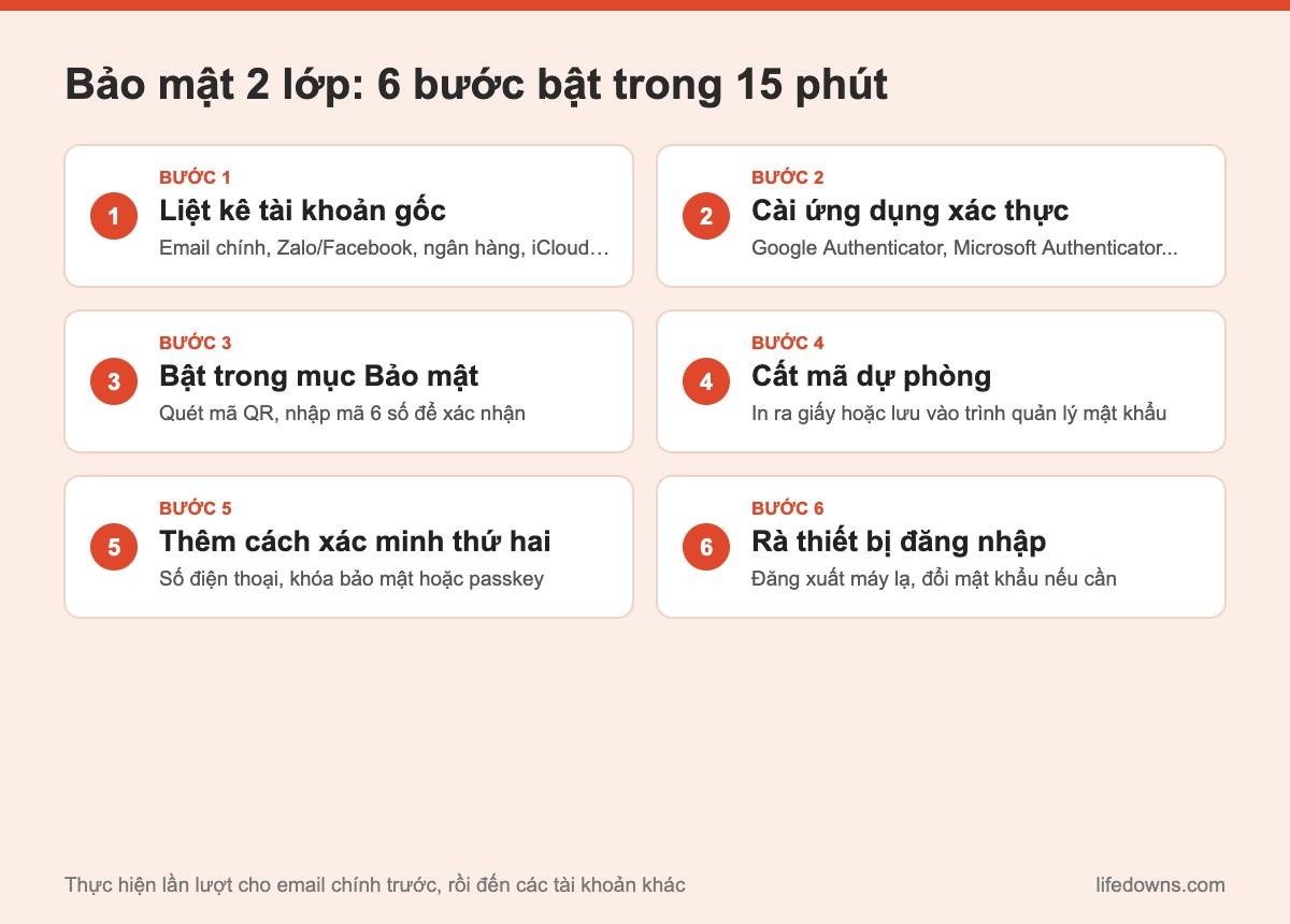 Tóm tắt 6 bước bật bảo mật 2 lớp cho tài khoản