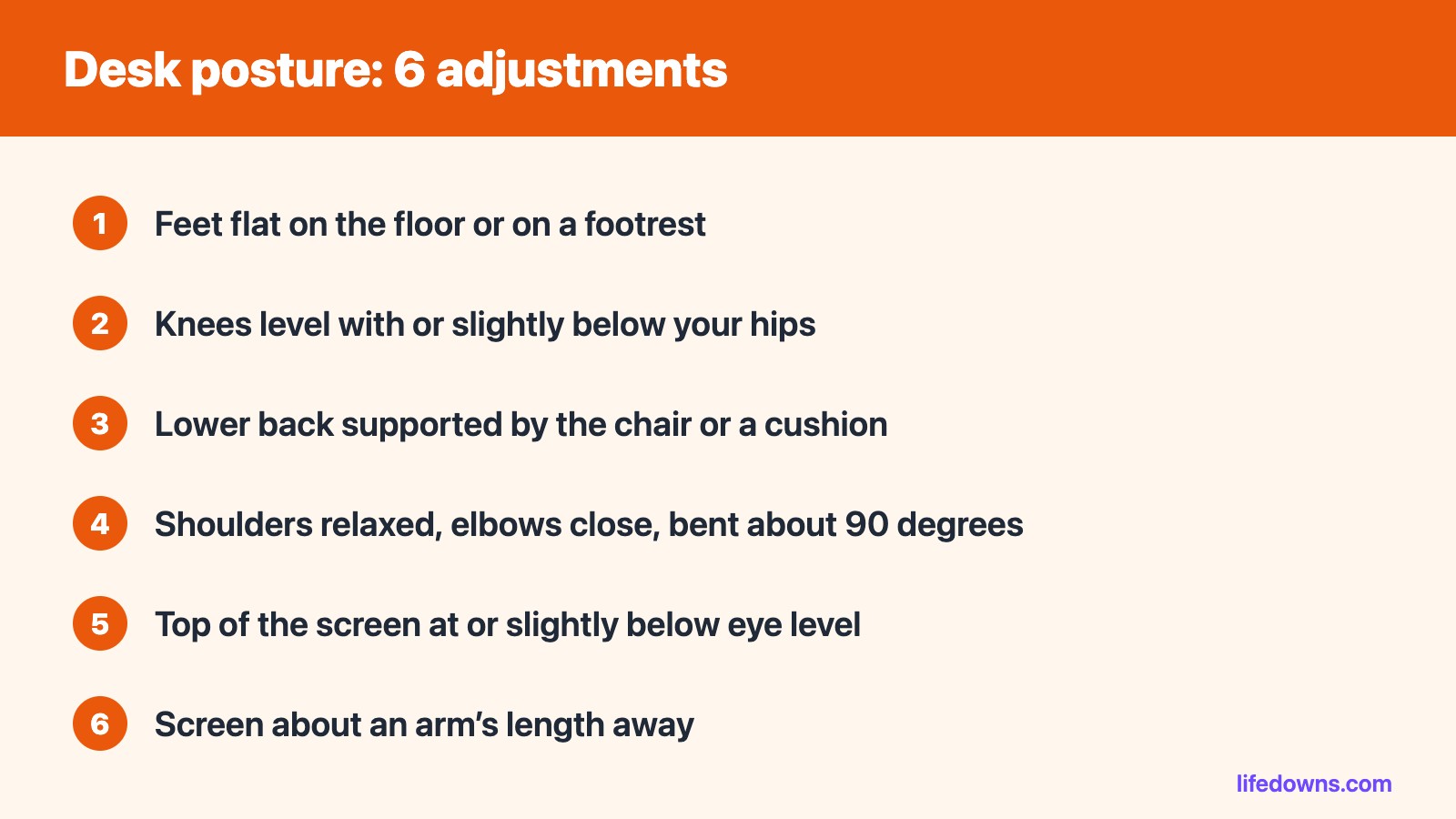 Desk posture: summary of 6 easy adjustments