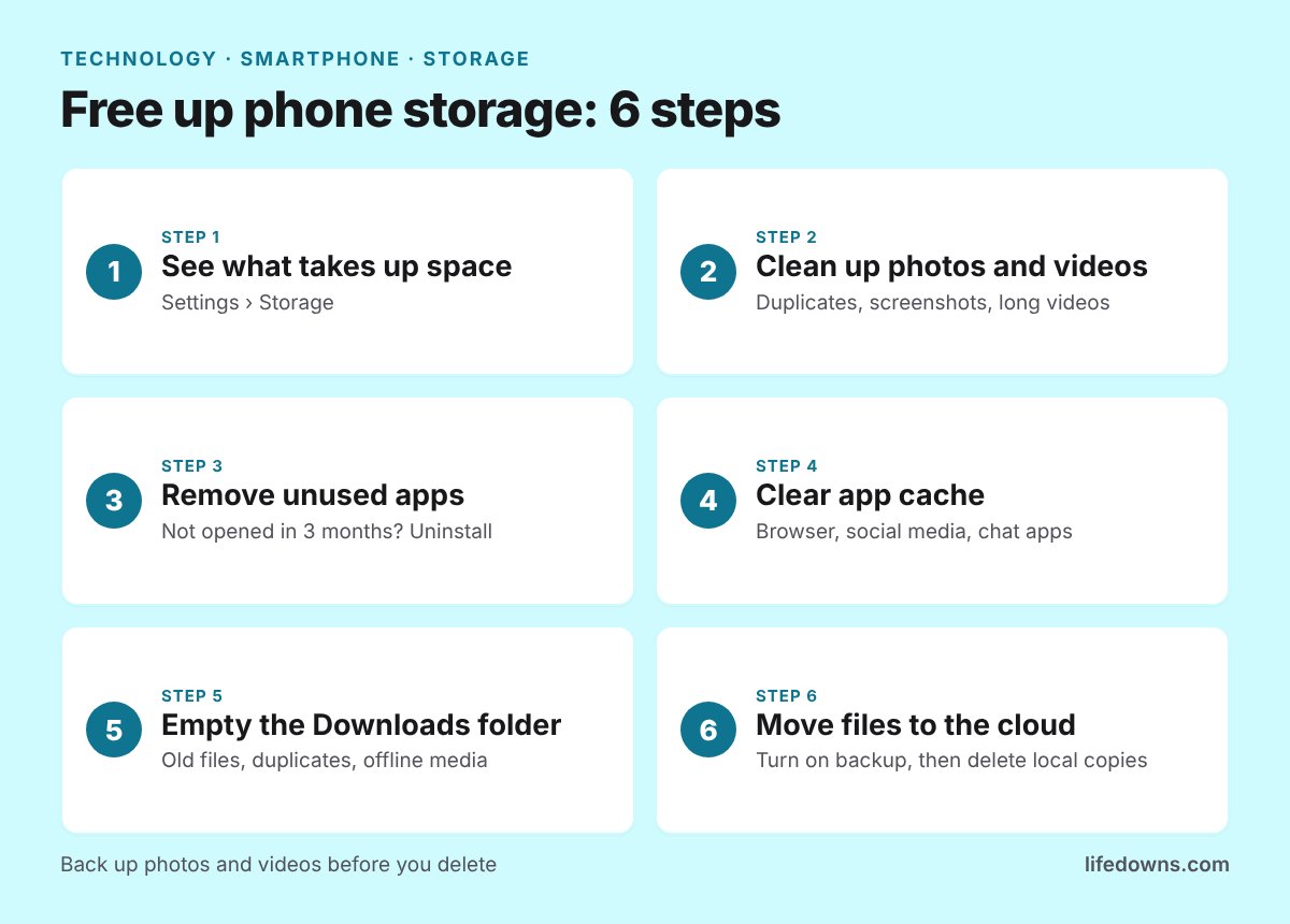 Free up phone storage: summary of the 6 steps