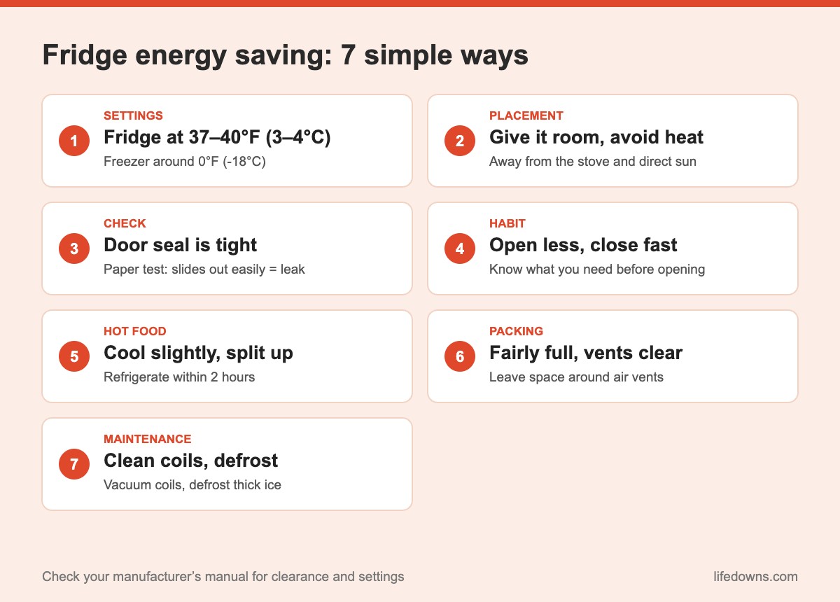 Fridge energy saving: summary of 7 simple ways