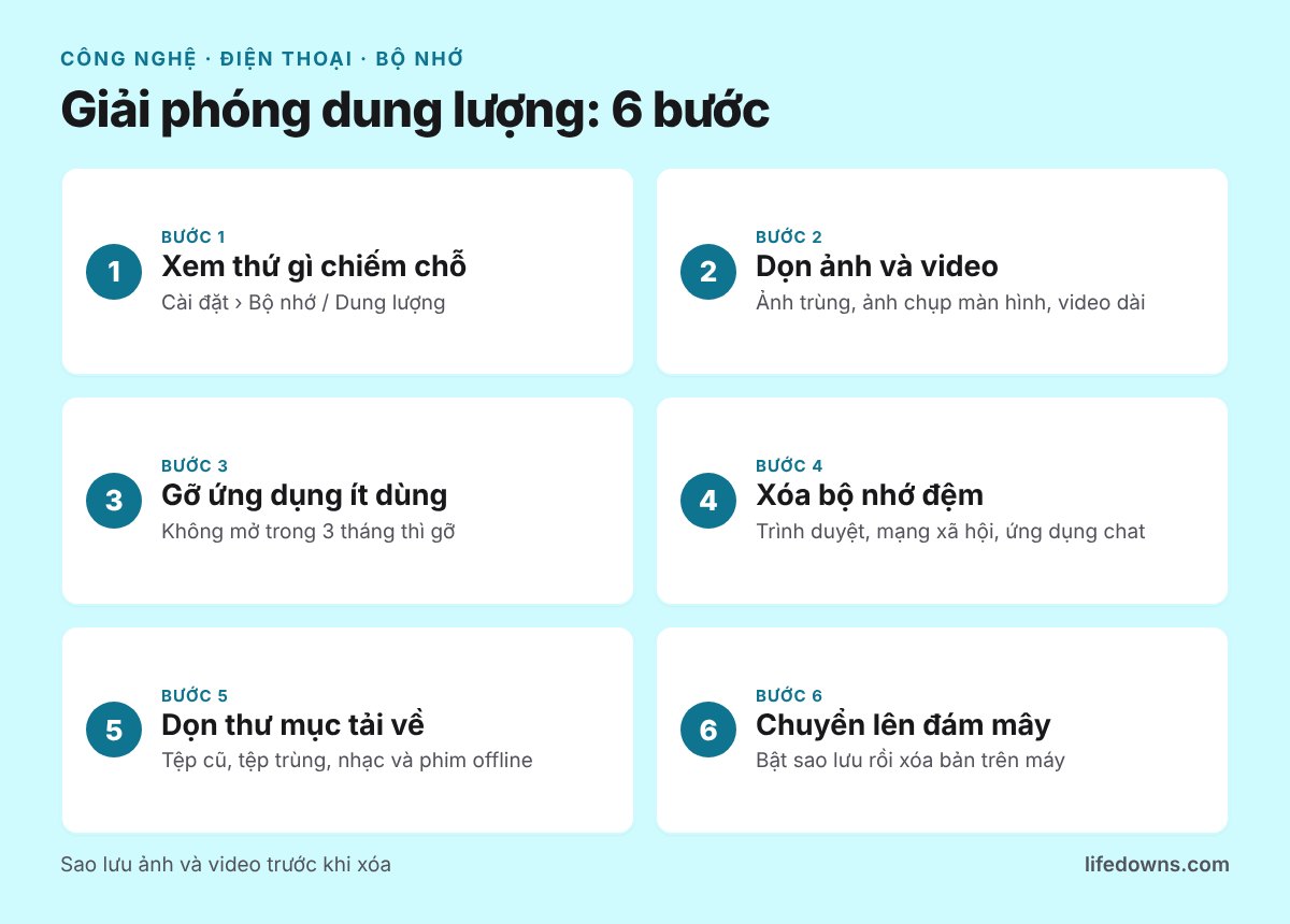 Giải phóng dung lượng điện thoại: tóm tắt 6 bước