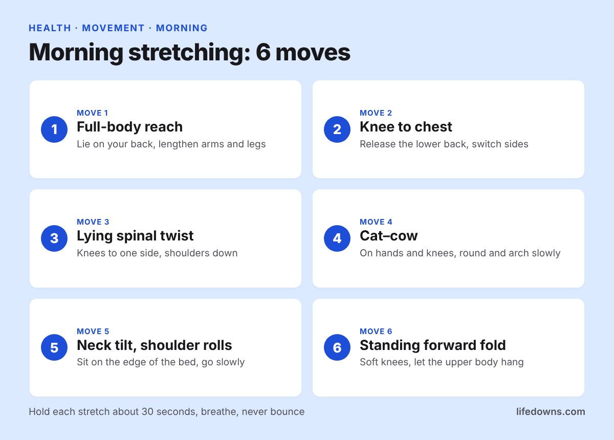 Morning stretching: summary of the 6 moves