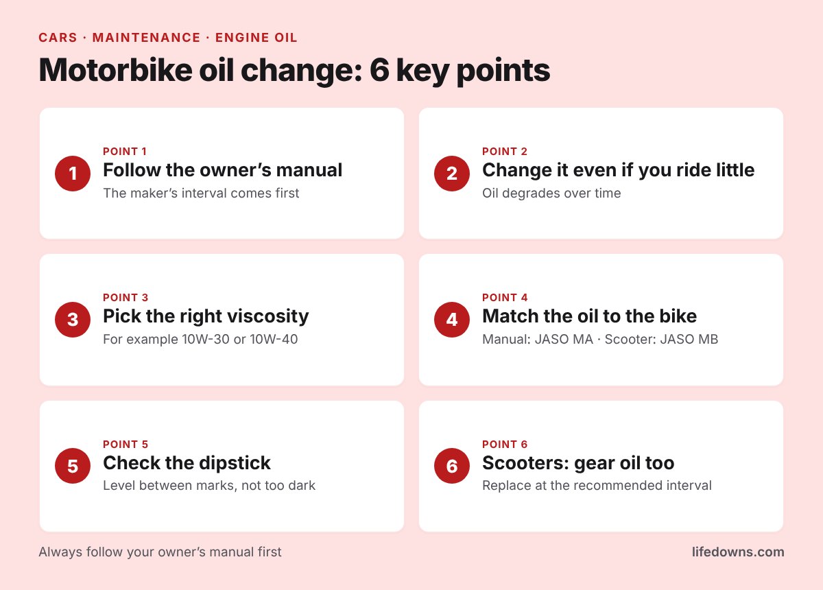 Motorbike oil change: summary of 6 key points