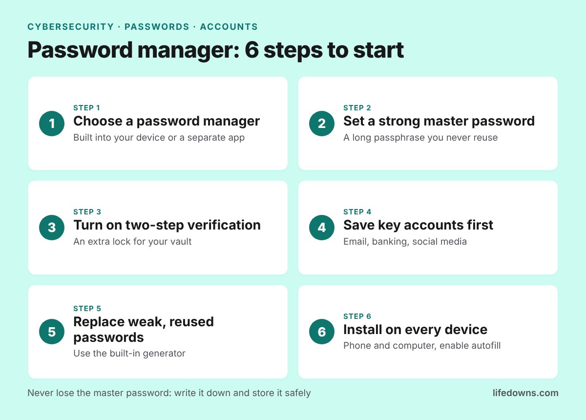 Password manager: summary of 6 steps to start