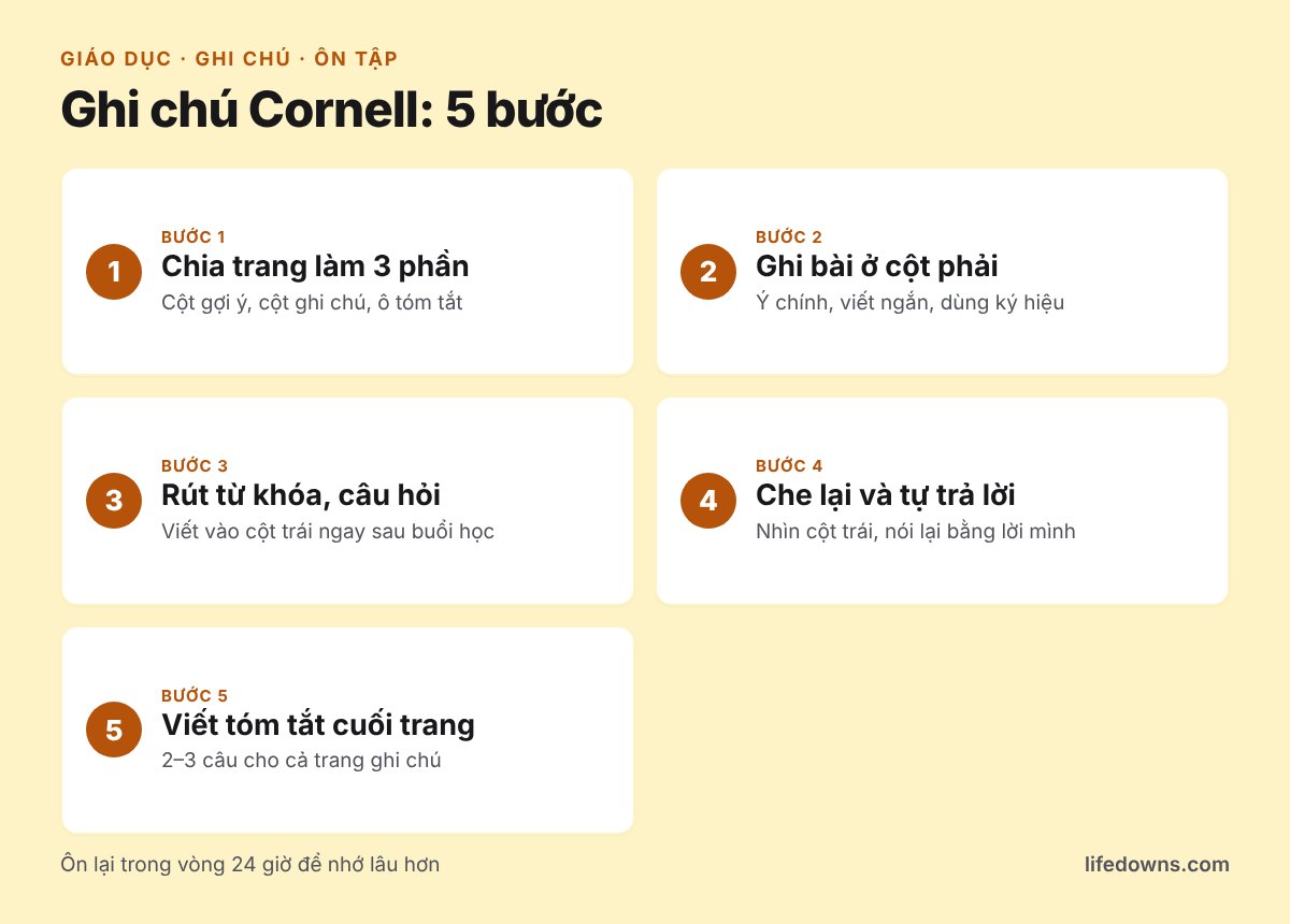 Phương pháp ghi chú Cornell: tóm tắt 5 bước ghi bài