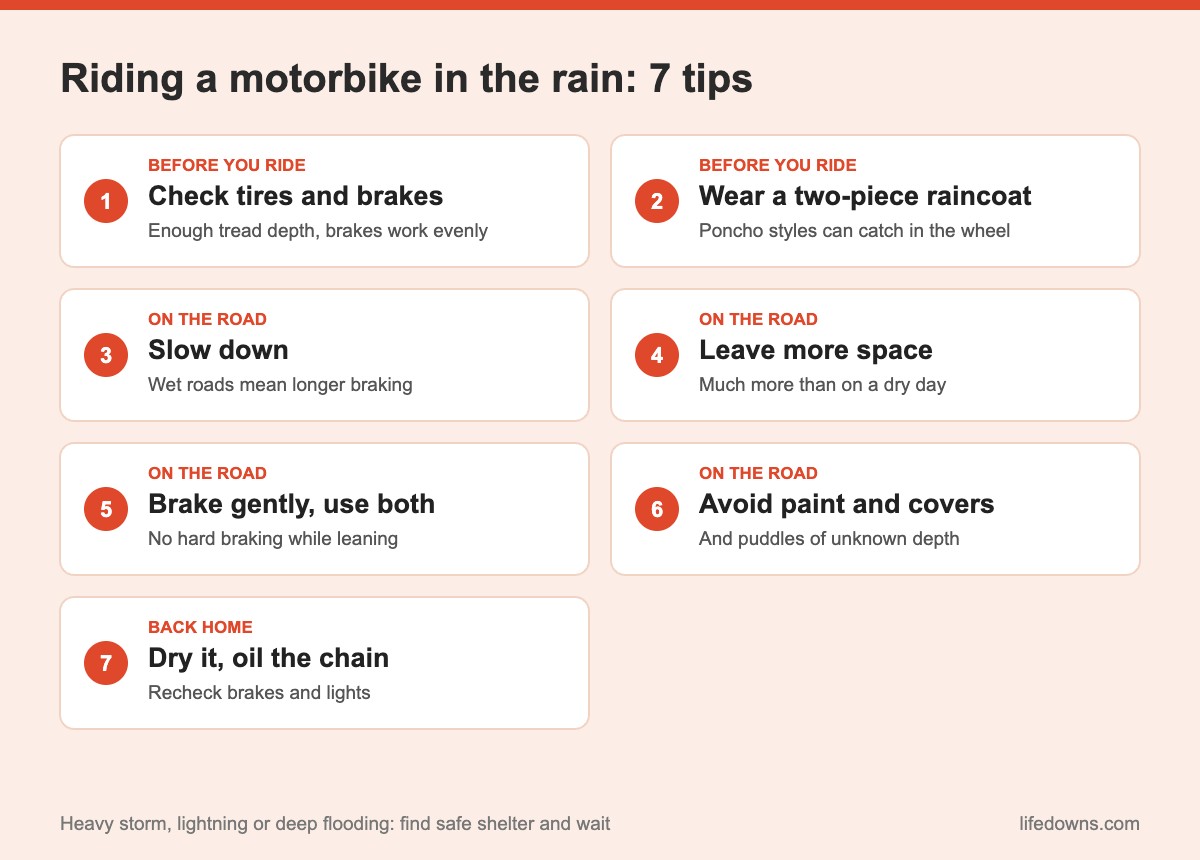 Riding a motorbike in the rain: summary of 7 essential tips