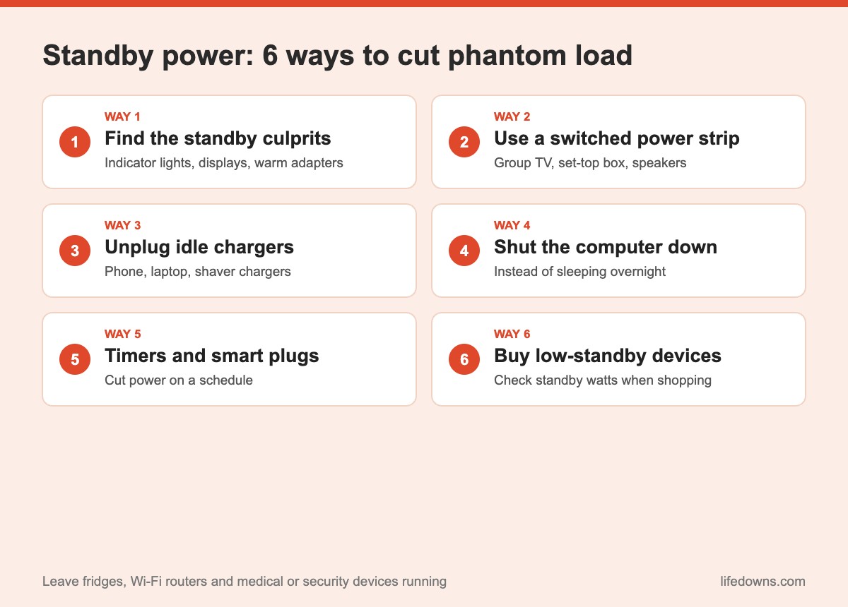 Standby power: summary of 6 ways to cut phantom load