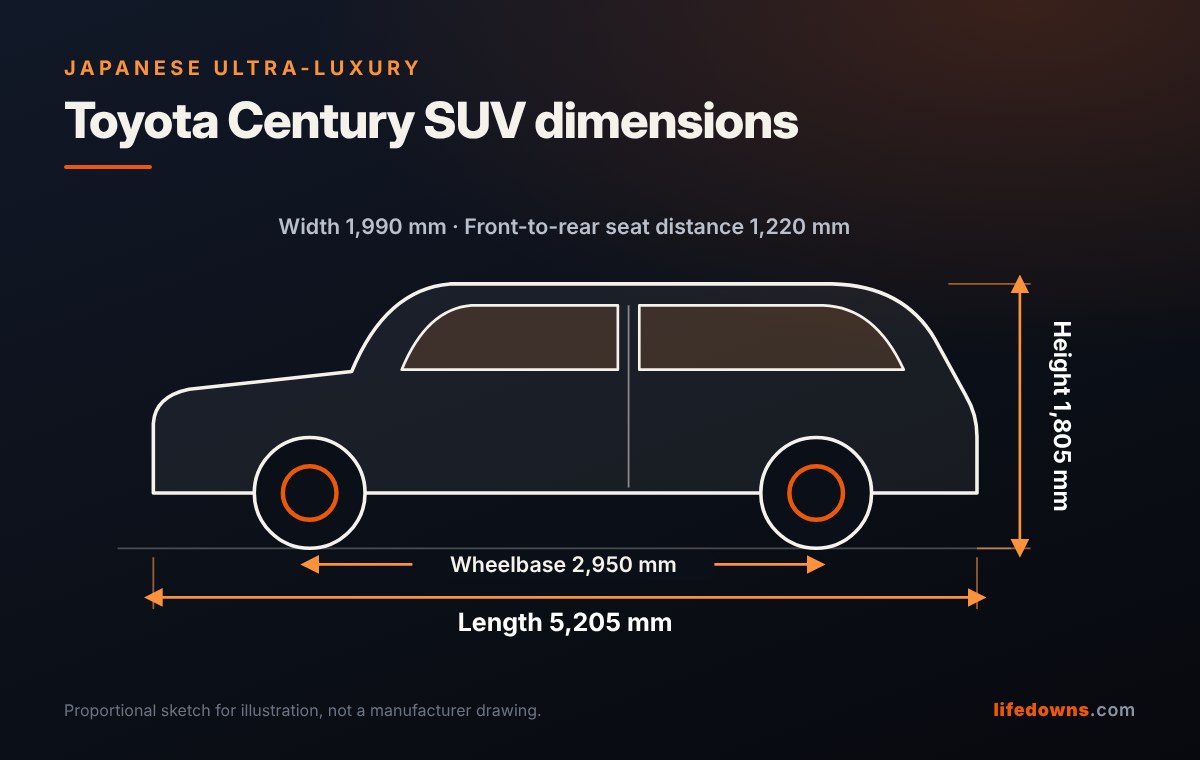 Toyota Century SUV dimensions: length, width, height and wheelbase