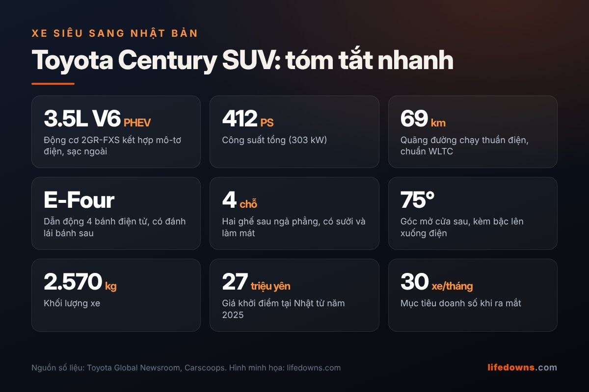 Toyota Century SUV: tóm tắt nhanh các thông số chính