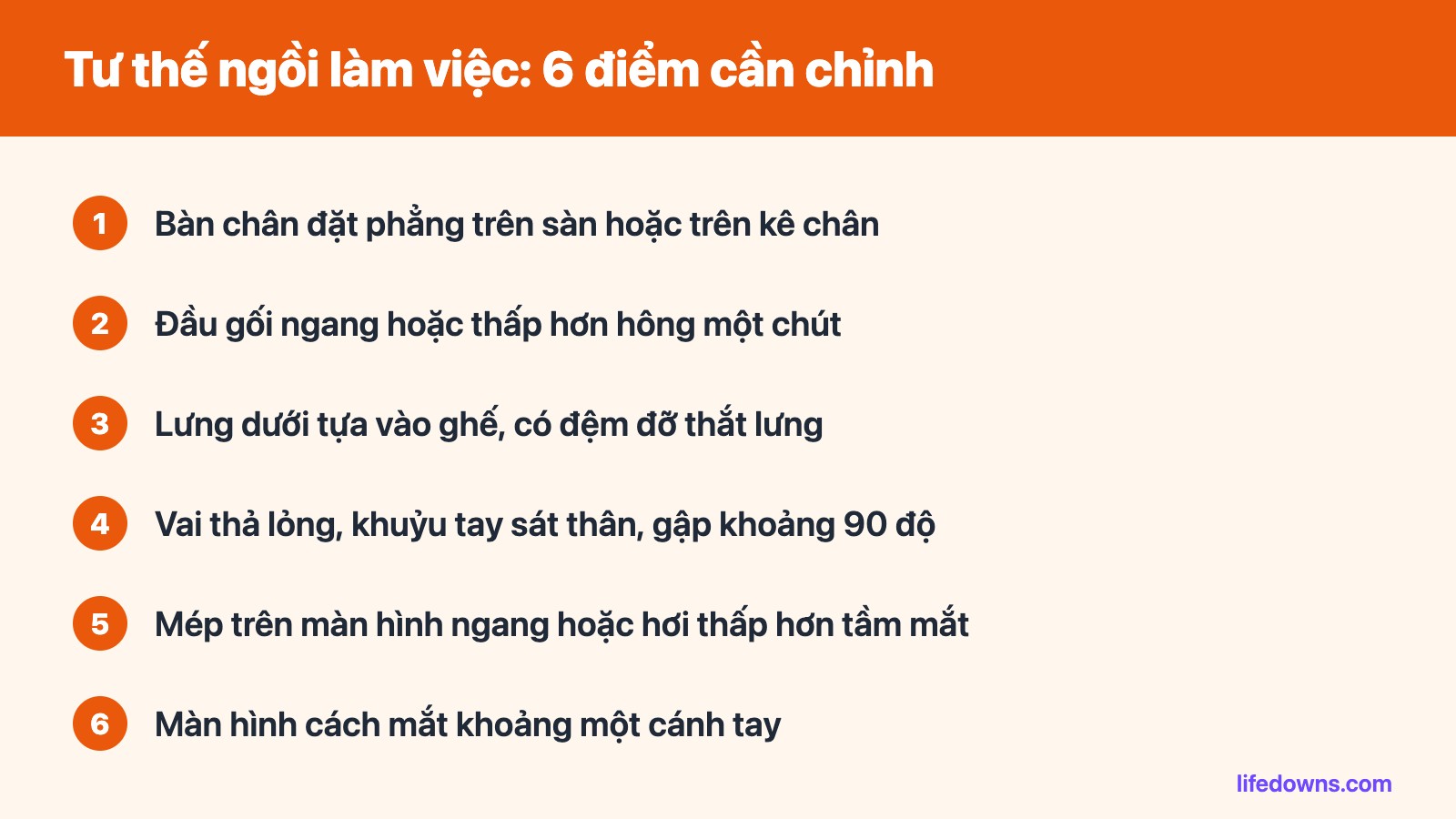 Tư thế ngồi làm việc: tóm tắt 6 điểm cần chỉnh